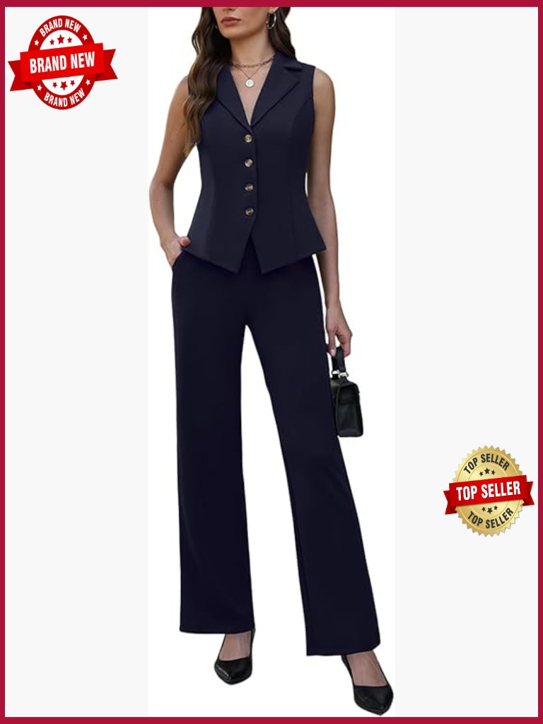 Sleeveless Vest With Straight Leg Pants 2 Piece Suit Set Business Casual